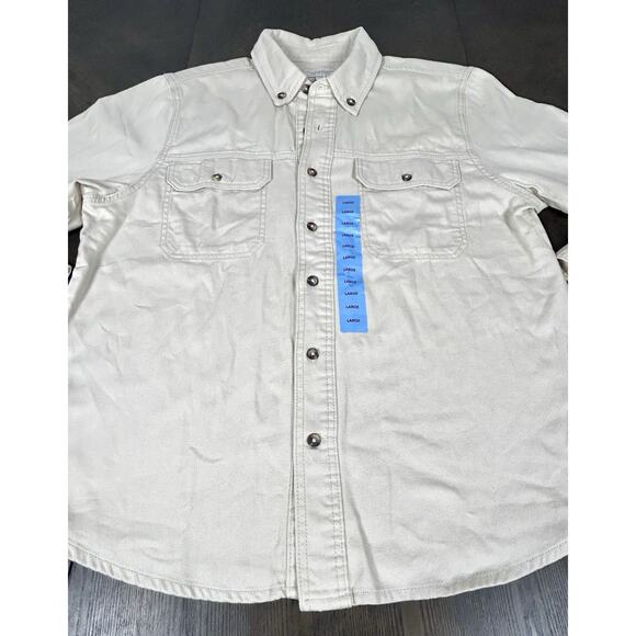 New Lucky Brand Shacket Shirt Jacket Large Oatmeal Button Up Long Sleeve NWT - Picture 3 of 15